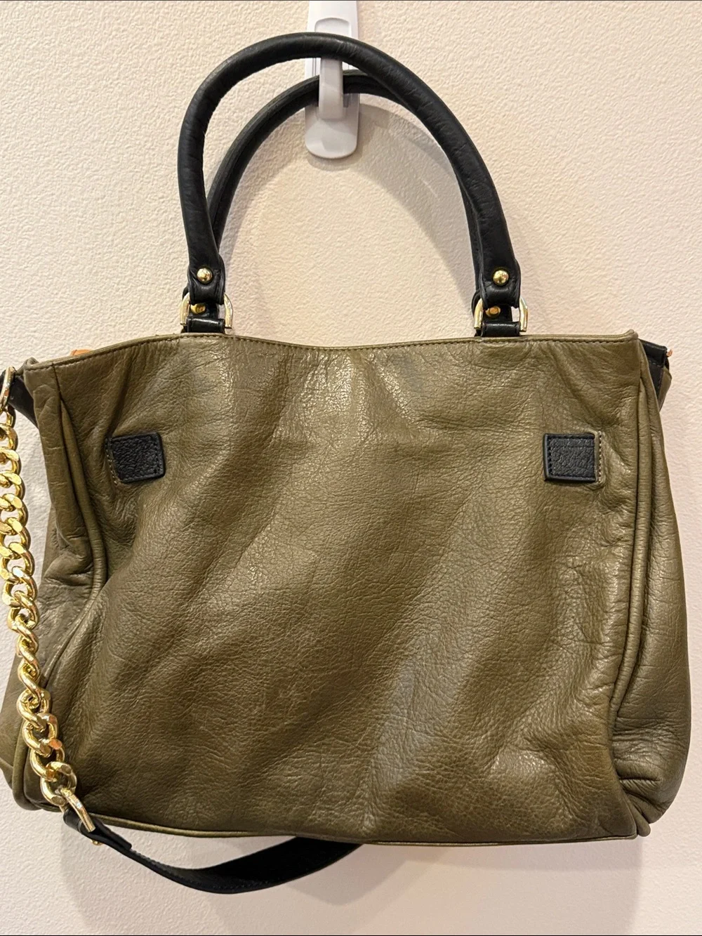 Roccatella Jane Belted Leather Satchel Bag in Cognac, Olive & Black